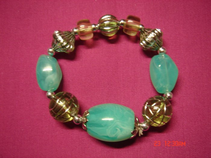 Real Jade Green Marble and Acrylic Bead Stretch Bracelet*