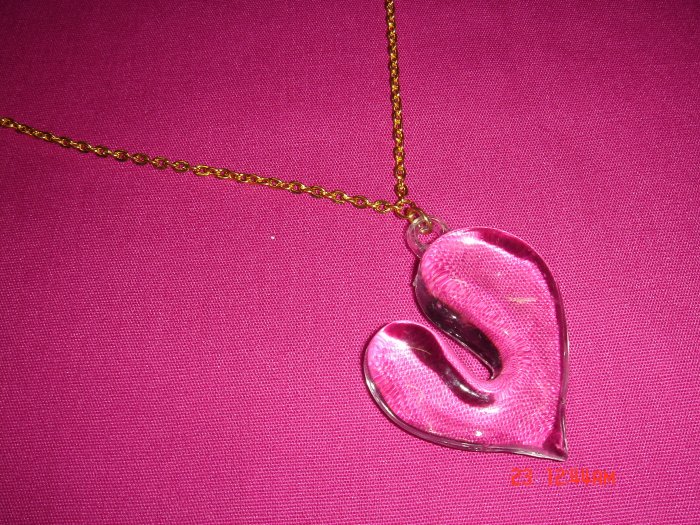 2009 NEW Puffy Transparent Acrylic Heart choose Gold or Silver Necklace