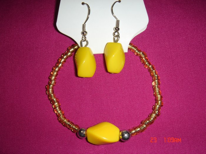 Acrylic Bead Silver Ball Stretch Bracelet Earring Set*CLEARANCE