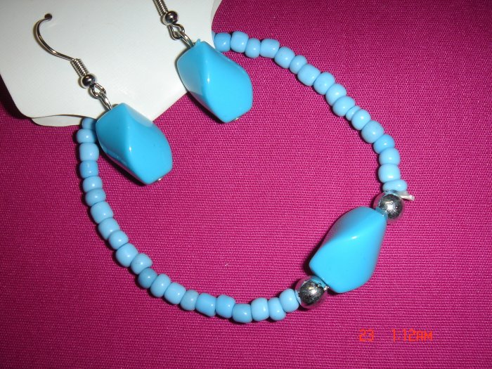 Acrylic Bead Silver Ball Stretch Bracelet Earring Set*CLEARANCE Sale