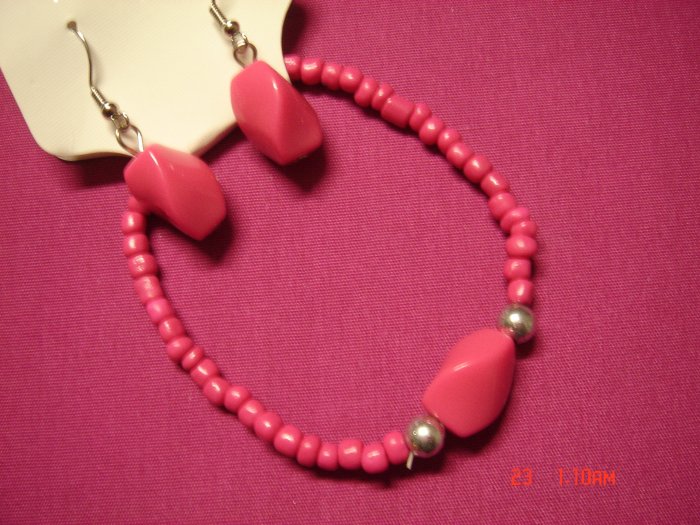 Acrylic Bead Silver Ball Stretch Bracelet Earring Set*CLEARANCE Sale