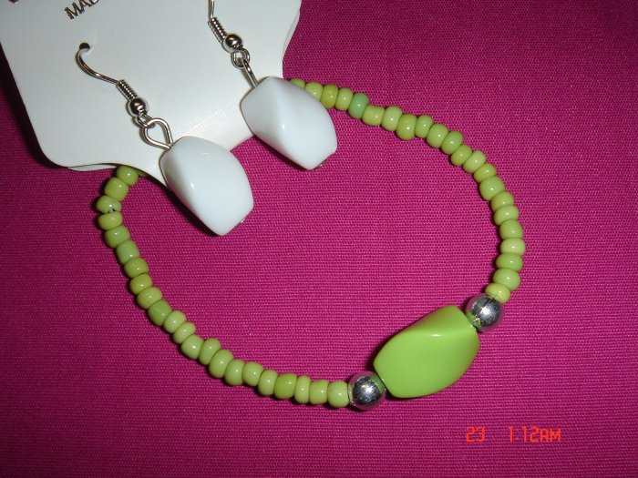 Acrylic Bead Silver Ball Stretch Bracelet Earring Set*CLEARANCE Sale
