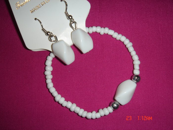 Acrylic Bead Silver Ball Stretch Bracelet Earring Set*CLEARANCE Sale