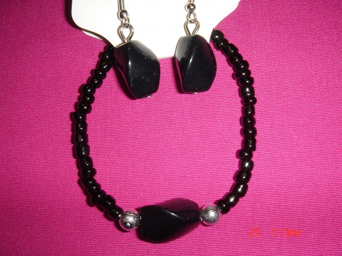 Acrylic Bead Silver Ball Stretch Bracelet Earring Set*CLEARANCE Sale
