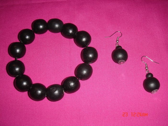 Wood Bead 24mm Ball Stretch Bracelet Earring Set*ON Sale