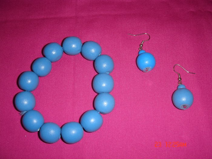 Wood Bead 24mm Ball Stretch Bracelet Earring Set*ON Sale