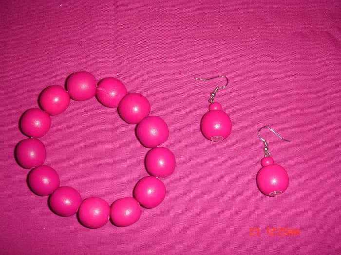 Wood Bead 24mm Ball Stretch Bracelet Earring Set*ON Sale