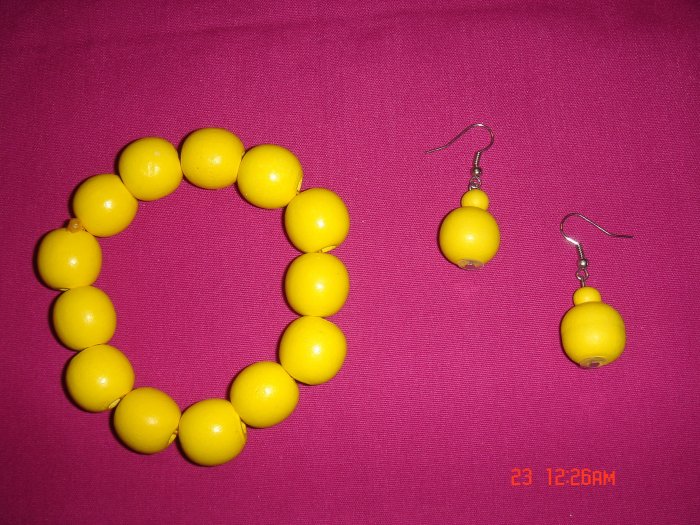 Wood Bead 24mm Ball Stretch Bracelet Earring Set*ON Sale