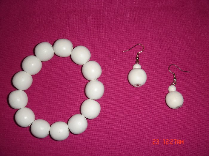 Wood Bead 24mm Ball Stretch Bracelet Earring Set*ON Sale