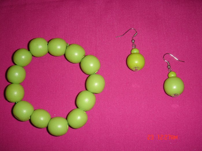 Wood Bead 24mm Ball Stretch Bracelet Earring Set*ON Sale