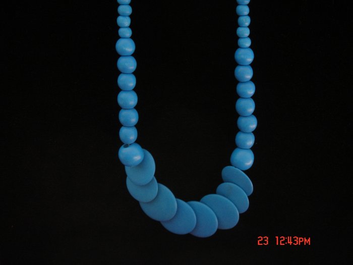 Promotional Price*Pale Blue Round Disk Wood Bead Necklace**FREE snowflake Paper Gift Bag