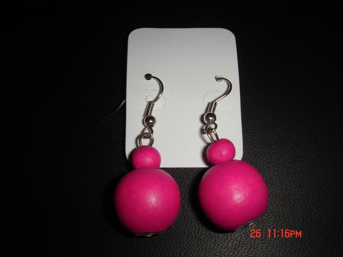 Promotional Price*Red Wood Bead 925 hook Dangle Earrings on Card**
