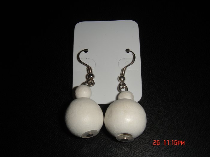 Promotional Price*White Wood Bead 925 hook Dangle Earrings on Card**