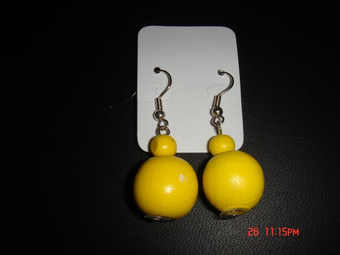 Promotional Price*Yellow Wood Bead 925 hook Dangle Earrings on Card**