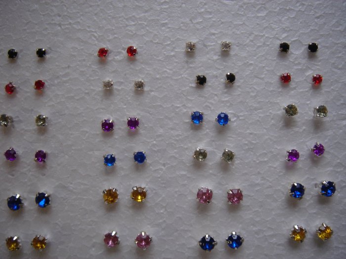 3-6mm Assorted Round Colorstone Studs Earrings**