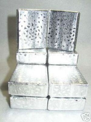 10 Small Silver Foil Cotton Filled Gift Box for Earrings, Ring, Silver Necklace
