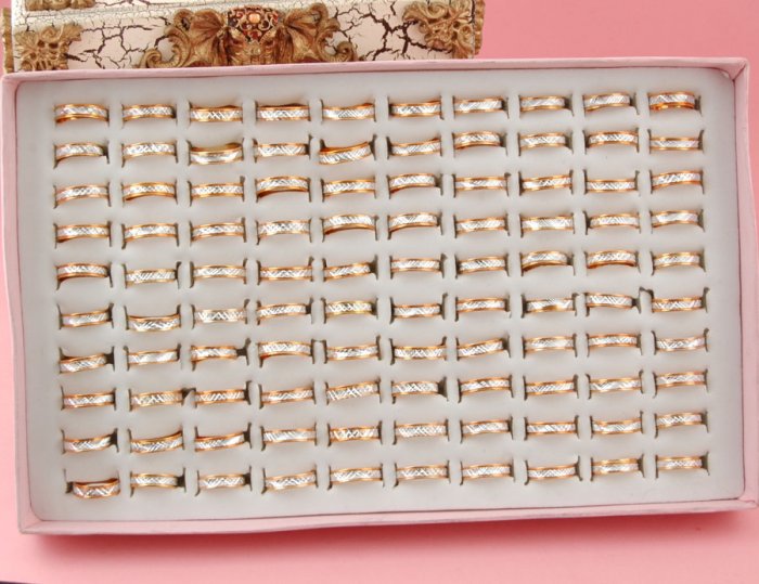 1 Alloy Metal Gold toned Ring choose 16-19mm w/ Silver Foil Cotton Filled Gift Box Packaging
