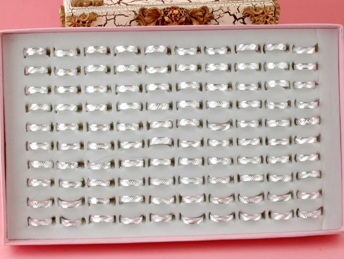 50 Alloy Metal Silver Coat Ring choose 16-19mm + FREE 10 SILVER BOX
