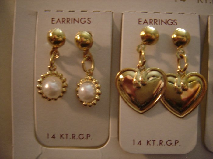 1 Pair Korea 14Kt R.G.P Gold Dangle Earrings Gift Set**FREE Silver Foil Cotton Filled Gift Box
