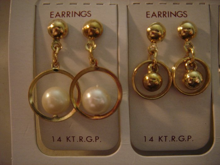 1 Pair Korea 14Kt R.G.P Gold Dangle Earrings Gift Set**FREE Gift Box