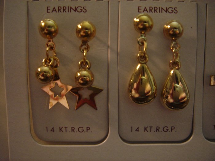 2 Pair Korea 14Kt R.G.P Gold Dangle Earrings Gift Set**FREE GIFT Box