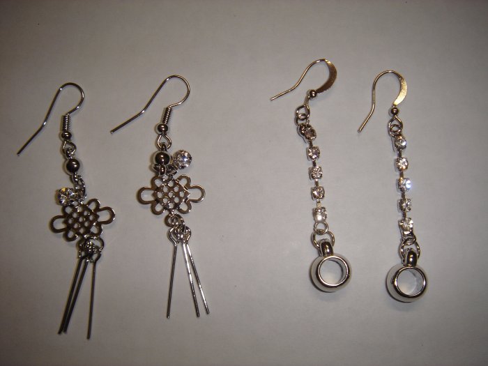 2 Pair Diamond Chandelier Knot and Round Dangle Earrings**HIGH QUALITY!!**