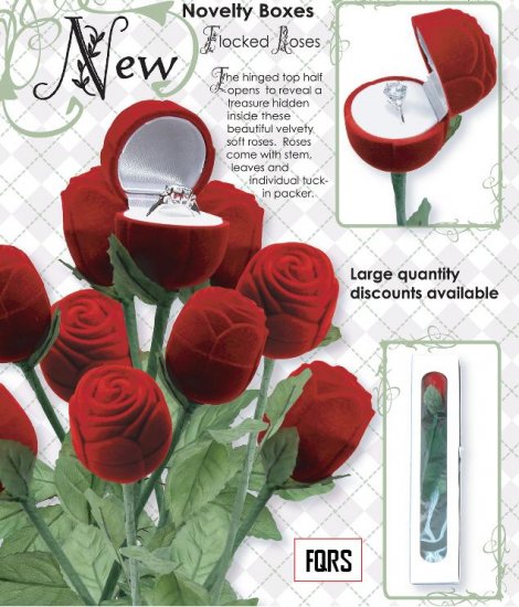 1 Velvet Long Stem Propose/Marriage Anniversary/ Red Rose Jewelry Ring Gift Box