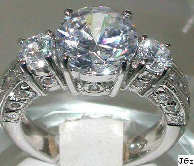 3.0+CT 3 STONES BRILLIANT & PRINCESS CUT RING * SZ 7 *
