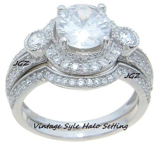 Halo Setting Vintage Style Engagement/Wedding set *Size 5,6,7,8,9 *