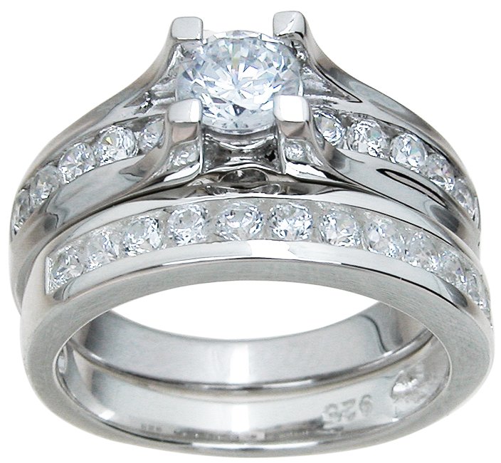 Engagement/Wedding Cathedral Style Ring set * SZ 5,6,7,8,9 * FREE Velvet Box *
