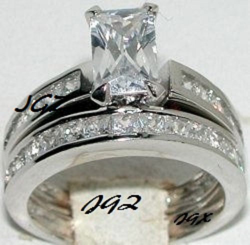 Engagement/Wedding Ring set * 1.5 ct Emerald cut Center stone* Size 5,6,7,8,9 *