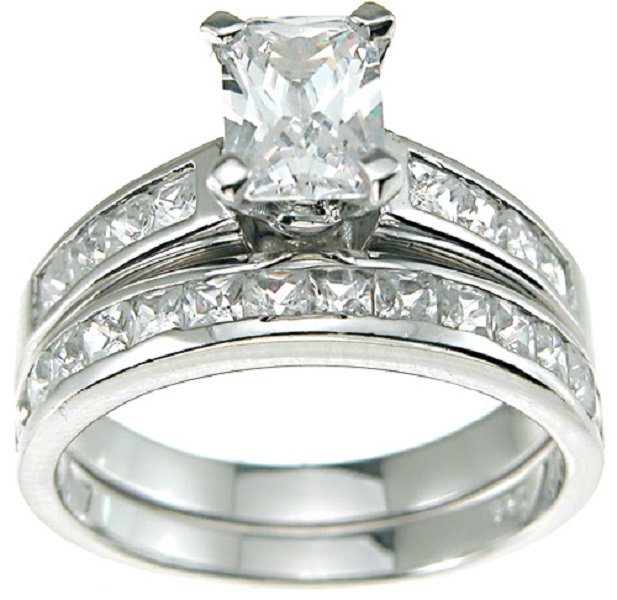 Engagement/Wedding Ring set * 1.5 ct Emerald cut Center stone* Size 5,6,7,8,9 *