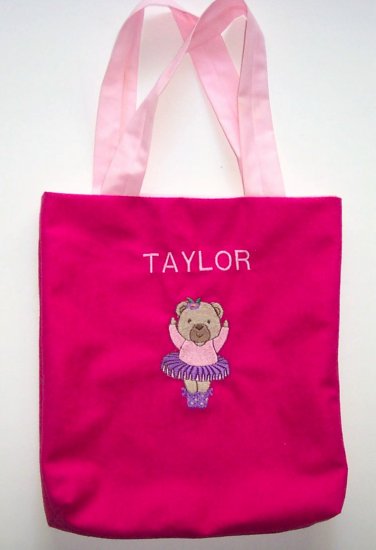 PERSONALIZED tote book bag TEDDY BEAR BALLERINA