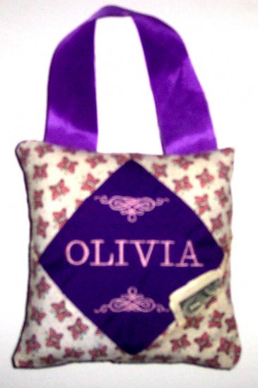 PERSONALIZED tooth fairy pillow PURPLE BUTTERFLY