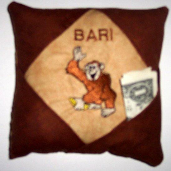 PERSONALIZED tooth fairy pillow MONKEY