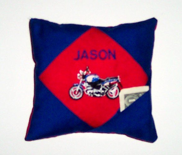 PERSONALIZED tooth fairy pillow MOTORCYCLE