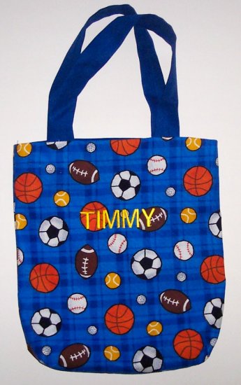 PERSONALIZED tote book bag SPORTS DESIGN