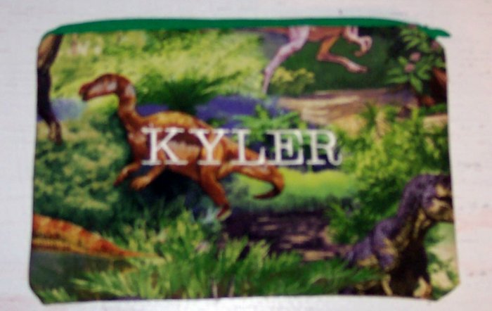 PERSONALIZED DINOSAUR ZIPPERED PENCIL CASE CRAYON BAG SCHOOL SUPPLIES