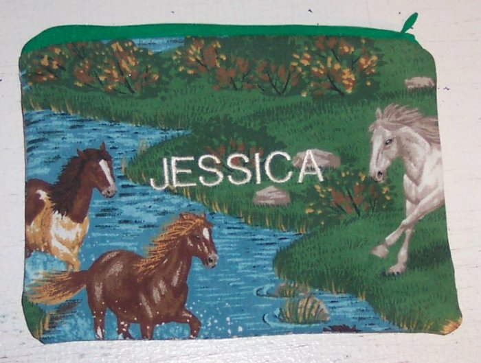 PERSONALIZED SCHOOL SUPPLIES PENCIL CASE CRAYON BAG HORSE DESIGN