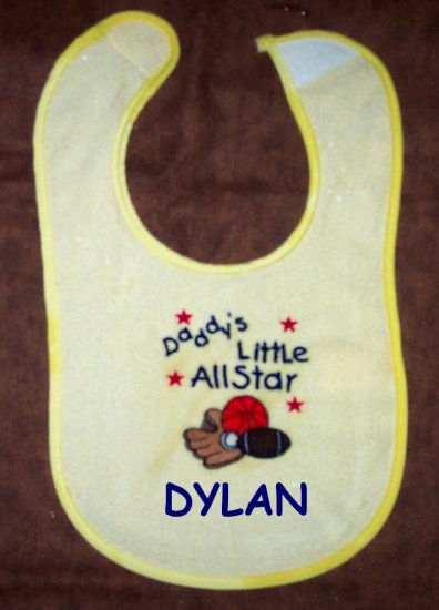 PERSONALIZED Daddy's Little AllStar Sports Baby Bib
