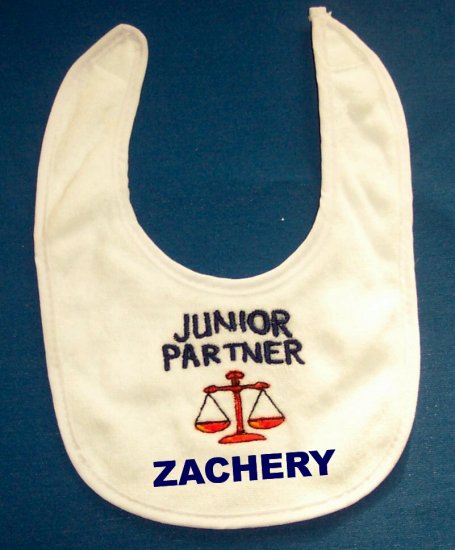 PERSONALIZED EMBROIDERED BIB for the BABY of a LAWYER ATTORNEY!