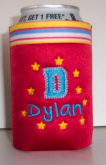 Personalized Embroidered Koozie Beverage Can Holder - Red