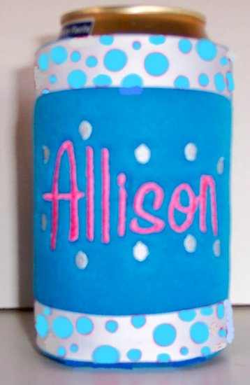 Personalized Embroidered Koozie Can Beverage holder - Neon Blue