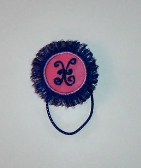 FRINGED Pony Tail Holder - Pink with blue fringe!