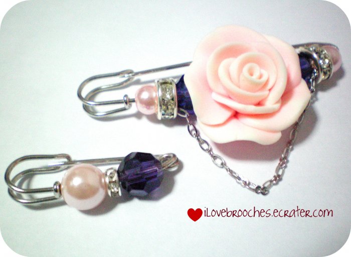 Pink Flower Clay Brooch