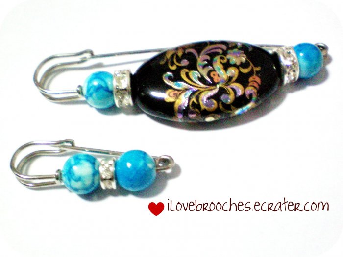 Black Oval Japanese Bead Brooch