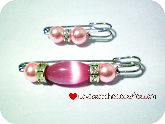 Pink Cat's Eye Beaded Brooch