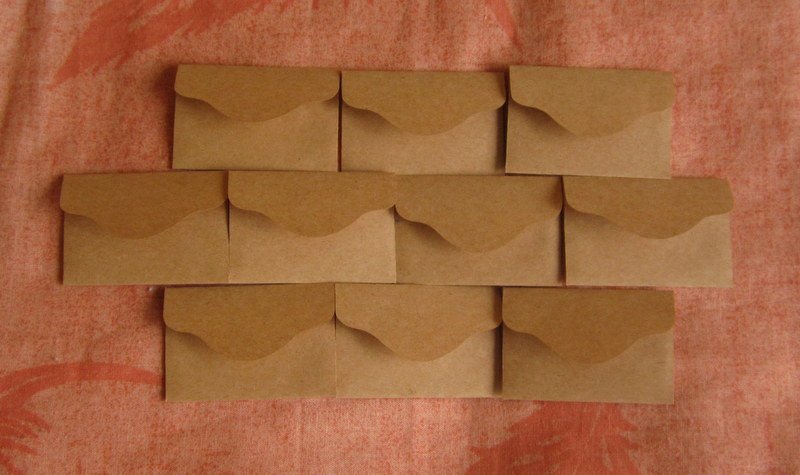 10 Little Brown Handmade Recycled Envelopes - 2 3/8" x 1 1/2"