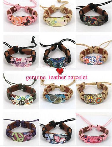 Flower Peace Butterfly Genuine Leather Bracelet You Pick