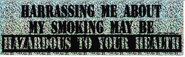 HARRASSING ME ABOUT MY SMOKING MAY BE HAZARDOUS TO YOUR HEALTH Bumper Sticker